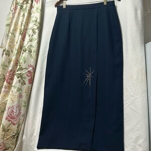 Classic Navy Pencil Skirt with Starburst Accent